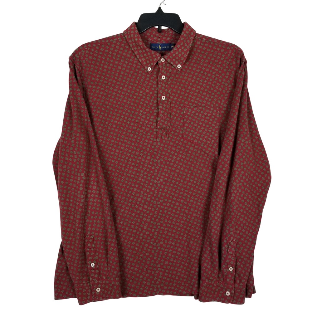 Ralph Lauren Polo Shirt Mens XXL Red Geometric Diamond Long Sleeve Button Down